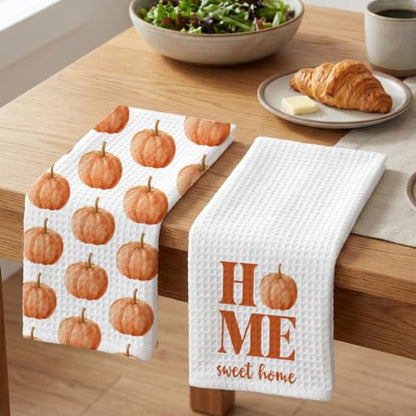 Fall Pumpkin Kitchen Towel Set - Decorative Hand Towels for Autumn Home Decor