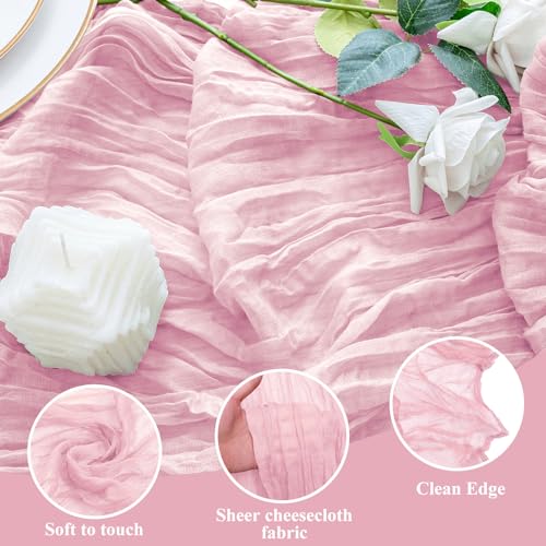 Xiomot 1 Pack Blushing Pink Cheesecloth Table Runner 10FT Boho Rustic Decor