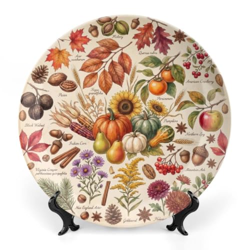 Fall 011 Decorative Plates for Display with Stand - 8 Inch Autumn Decor