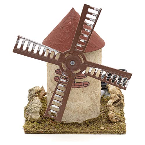 Nativity Windmill for Scenes 15x14x14cm Wooden & Brick Design Plug-In