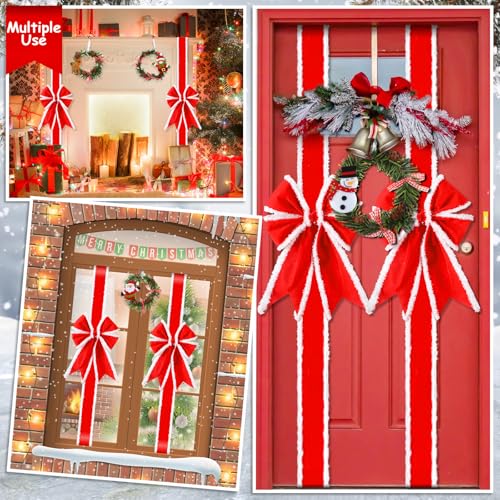 Christmas Cabinet Bows and Wreaths Set - Red White, Cute Variation