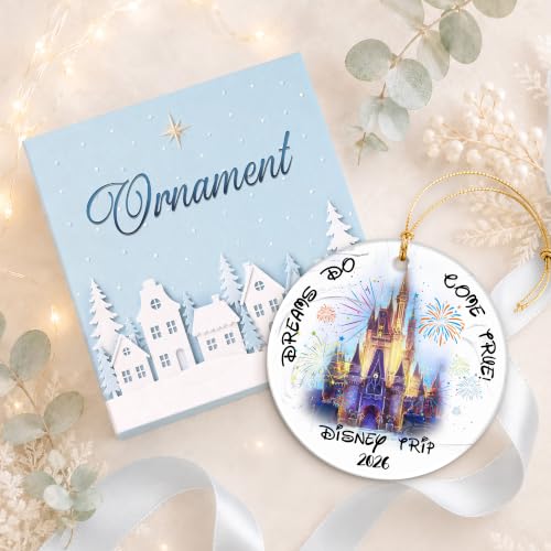 Castle Fireworks Trip Ornament - Magical 2026 Vacation Keepsake for Family Travel