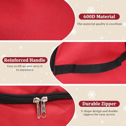 Christmas Light Storage Bag - Red, Heavy Duty Tearproof 600D with Reinforced Handles, Holds Up to 175 Ft Lights & Extension Cords