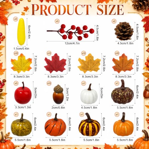 Fall Table Decor Pumpkin Set with Leaves Berries and Acorns - 73 Pieces