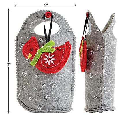 Cardinal Felt Treat Bags Christmas Ornament Set of 5 - Holiday Gift Bags for Kids & Teachers - Cardinal2