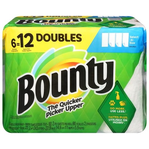 Bounty, Paper Towels Select-A-Size White 2-Ply Double Rolls, 6 Count