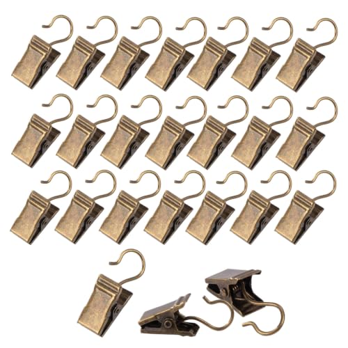 Bronze Metal Curtain Clips Hooks Fits 0.21 Inch Rod 24 Pack - Reinforced Clamping