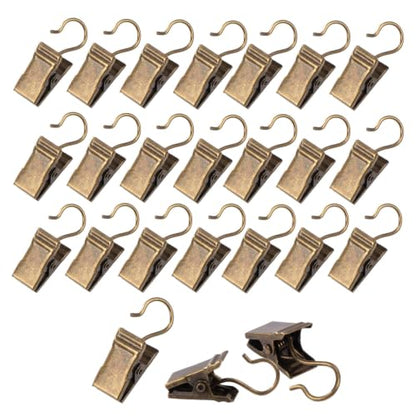 Bronze Metal Curtain Clips Hooks Fits 0.21 Inch Rod 24 Pack - Reinforced Clamping