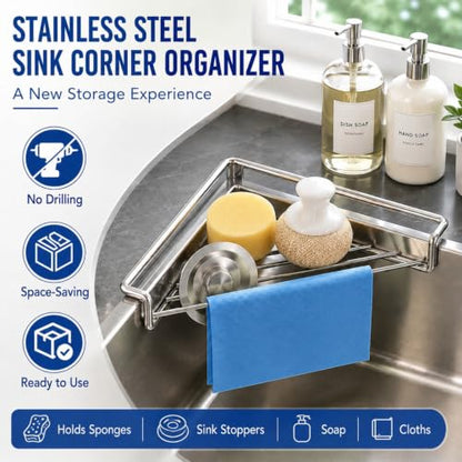 Stainless Steel Corner Sink Shelf with Wire Rack - Space Saving Kitchen Organizer