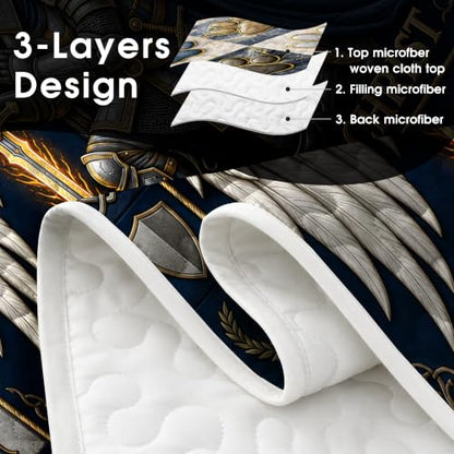 Personalized Christian Warrior Quilt with Custom Name - Faith Bedding for Men and Women, Twin to King Size, Religious Bedroom Decor (Warrior 5)