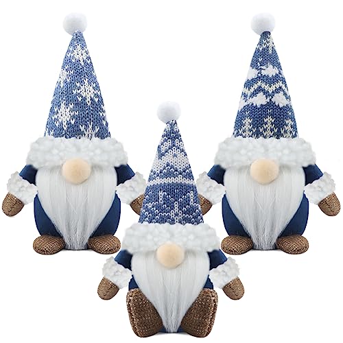 Blue Christmas Gnome Decorations Set of 3 Handmade Holiday Farmhouse Decor