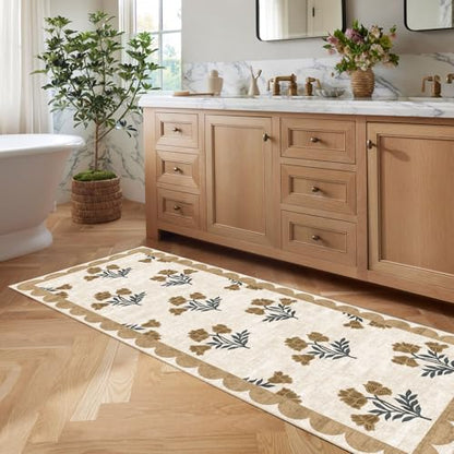 Non Slip Floral Kitchen Runner Rug 2x6 Beige Hallway Rug