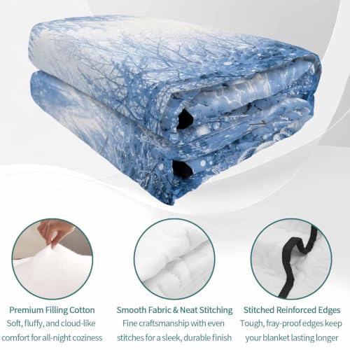 RisQiten Full Size Reversible Quilt Bedding Set with Snowman & Xmas Trees - White Blue, 3 Pieces
