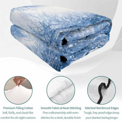 RisQiten Full Size Reversible Quilt Bedding Set with Snowman & Xmas Trees - White Blue, 3 Pieces