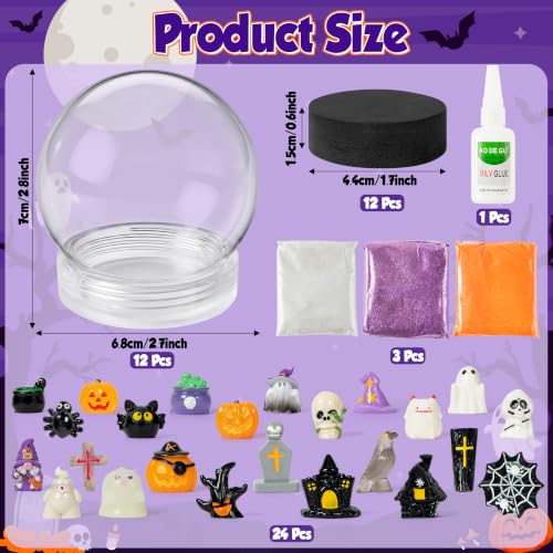 Halloween Snow Globe DIY Craft Kit with Figurines and Glitter – 12 Pack
