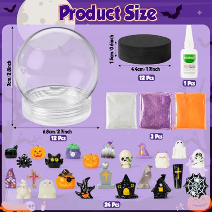 Halloween Snow Globe DIY Craft Kit with Figurines and Glitter – 12 Pack