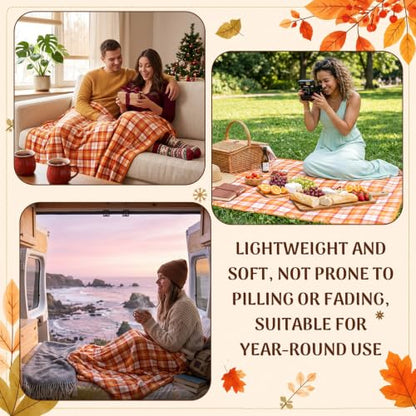 Fall Plaid Throw Blankets 10 Pack - Brown, White, Orange, Red 50x60 Inches