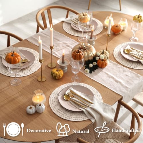 24 Pcs 13 Inch Round Woven Placemat Set - Boho Charger, Beige/Natural