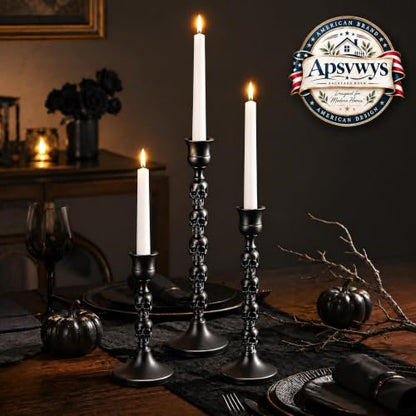 Gothic Skull Candle Holders Set – Halloween Taper Candlestick Decor – 3 Pack