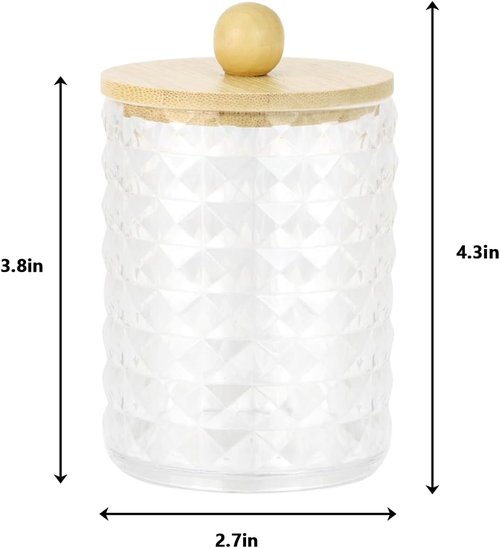 DAPOWER Qtip Holder - Stylish Bathroom Storage Canister for Cotton Balls & Swabs | Clear & Bamboo Lid, 2 Pack