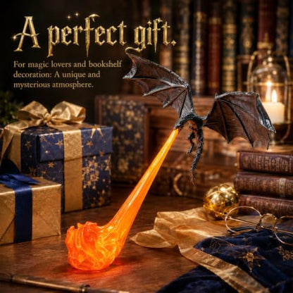 3D Fire-Breathing Dragon Shelf Decor with LED Light, Fantasy Bookend