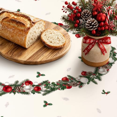 Christmas Tablecloth Ball Rectangular 60x102 Inch - Holiday Dining Decor - Variation of Xmas Balls