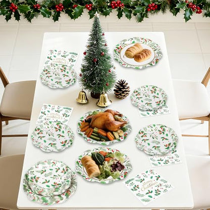 Christmas Disposable Paper Plates and Napkins Set - 150 Pcs Holiday Tableware - Merry Christmas Holiday Decorations - Variation: Christmas-150p