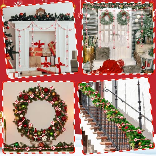 Christmas Candy Cane Garland 2 Pack - Red & White Peppermint Beads, 4 Meters