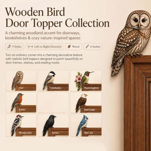 Wooden Chickadee and Owl Door Topper Set - Rustic Nature Home Decor - Variation #A
