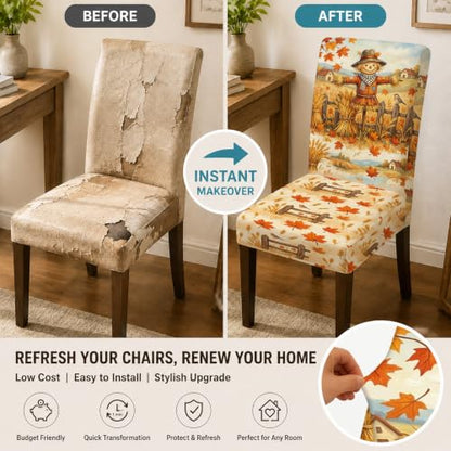 Fall Scarecrow Chair Covers for Dining Chairs 6pcs Orange Spandex Washable