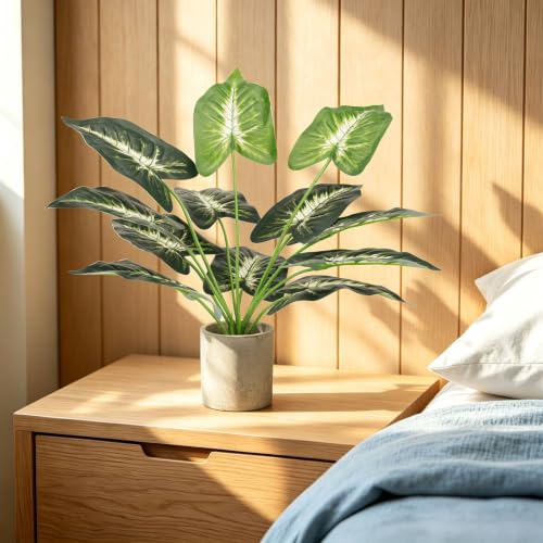Artificial Plant Set with Concrete-Style Pots - 2 Large Tropical & 4 Mini Succulents