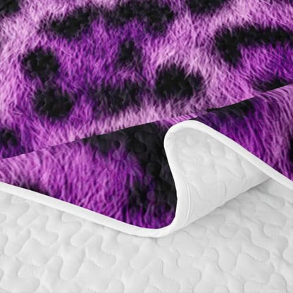 Lavender & Charcoal Leopard Print Get Naked Quilt Set Queen Lightweight Microfiber Bedding