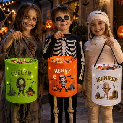 Personalized Cartoon Halloween LED Trick or Treat Bucket - Callie