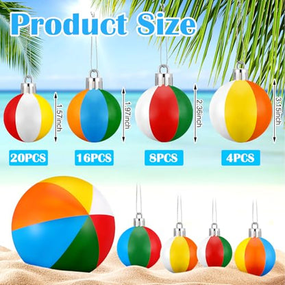 48 Pcs Mini Beach Ball Ornaments for Christmas Tree - 4 Sizes, Summer Decor