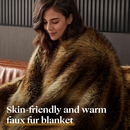 Faux Fur Throw Blanket 60x80 Brown Plush Warm Cozy Bed Couch Decor