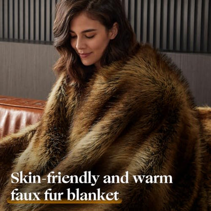 Faux Fur Throw Blanket 60x80 Brown Plush Warm Cozy Bed Couch Decor