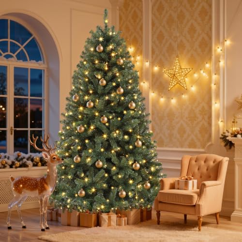 Green 6ft Pre-Lit Artificial Christmas Tree with 1000 Tips & 250 LED Lights