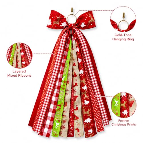 Red Christmas Wreath Bow Plaid Ribbon Door Swag Decor - 23.6in