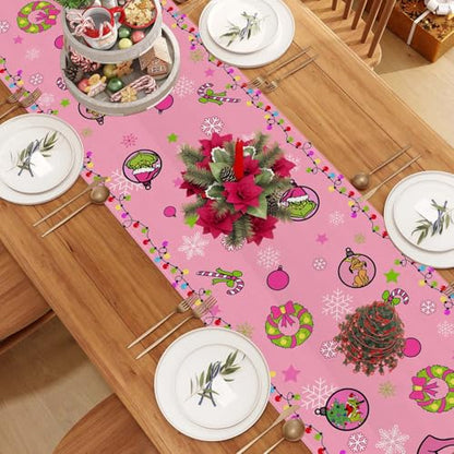 Pink Christmas Table Runner - Holiday Decor for Dining Table, 13x72 Inches