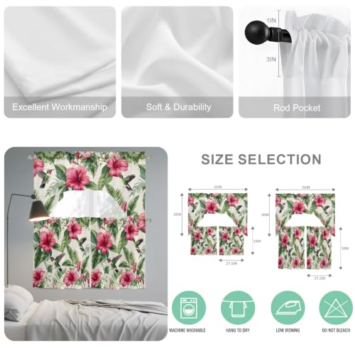 Red Flower Swag Kitchen Curtains Set - 3 Piece Summer Valance & Tier, 56 x 36 Inches, Variation of 27.5W x 24L