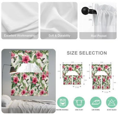 Red Flower Swag Kitchen Curtains Set - 3 Piece Summer Valance & Tier, 56 x 36 Inches, Variation of 27.5W x 24L