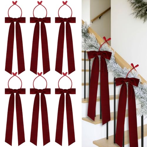 Christmas Garland Ties with Velvet Bows - Burgundy, 6 Pack