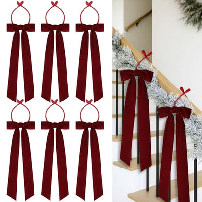 Christmas Garland Ties with Velvet Bows - Burgundy, 6 Pack
