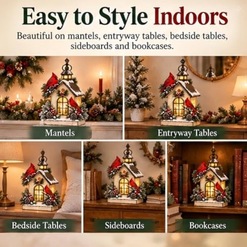 Winter Haven Cardinal Cottage Lantern Lighted Christmas House - 1PC