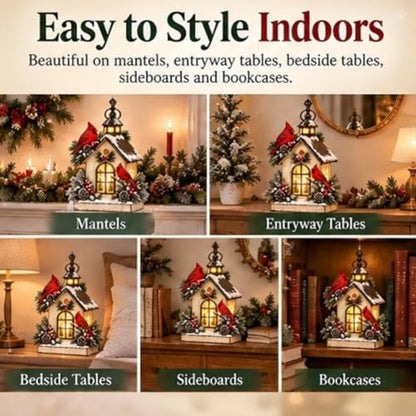 Winter Haven Cardinal Cottage Lantern Lighted Christmas House - 1PC