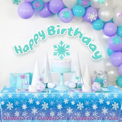 Babudeer 4 Pack Snowflake Plastic Tablecloths - Blue & Purple, 54x108 Inch, Frozen Party Decorations, Striped Edge