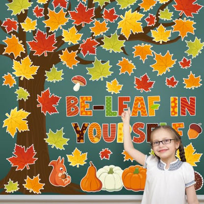 Fall Bulletin Board Decorations Autumn Tree Set with Pumpkins Maple Leaves and Squirrel - Large Variation
