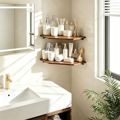 Rustic Corner Wall Shelf - Floating Wooden Storage Organizer for Home