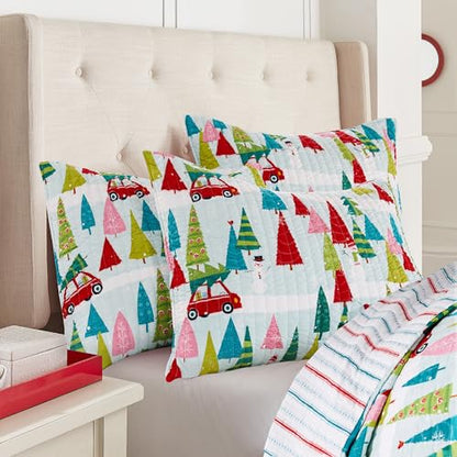 Levtex Home Holly Jolly Christmas Quilt Sham Set 26x20 Reversible Microfiber