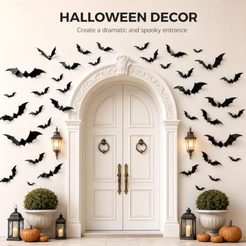 120 Pcs Halloween Bat Wall Decor Stickers - Reusable 3D PVC Window Decals for Indoor Party